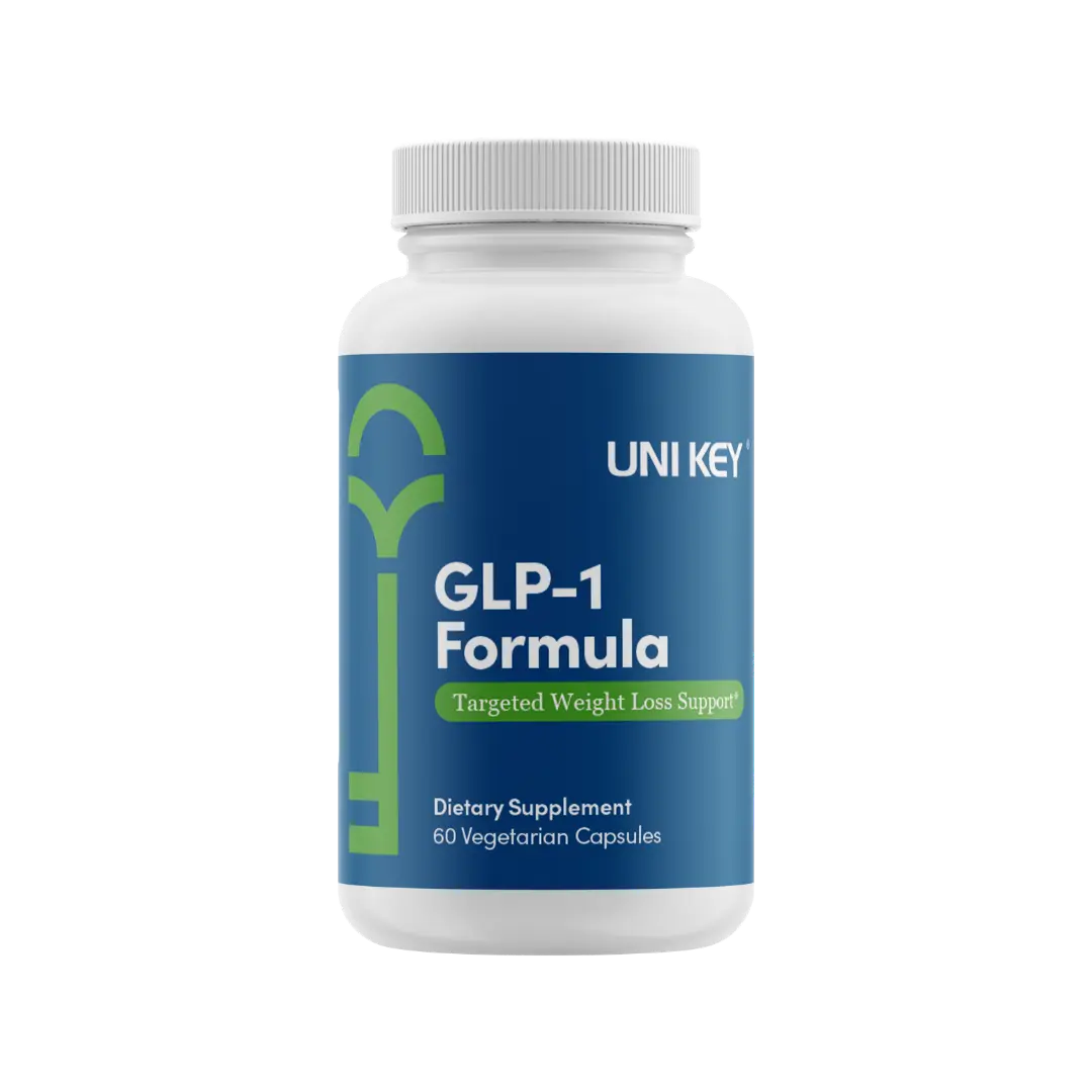 UNI KEY GLP-1 Formula supplement bottle — targeted weight loss support, 60 vegetarian capsules