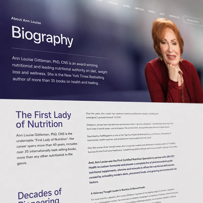 Ann Louise Gittleman, PhD, CNS, award-winning nutritionist and New York Times bestselling author, on her biography page